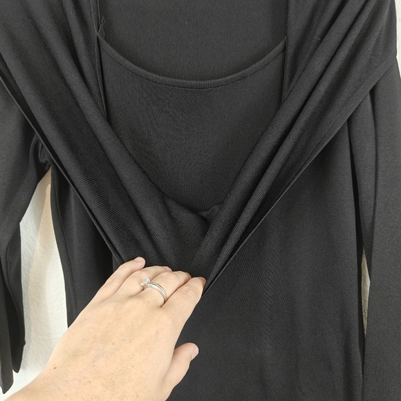 Exclusively MISOOK Knee Length Black Acrylic 3/4 Sleeve Cowl Neck Dress Size XS - Picture 9 of 13